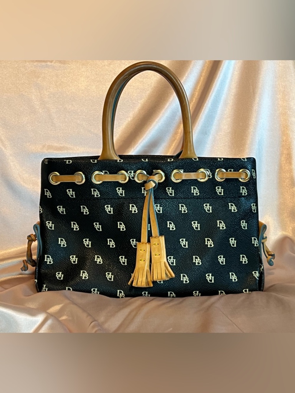 Dooney & Bourke Monogram Black & Tan Leather Tote Bag